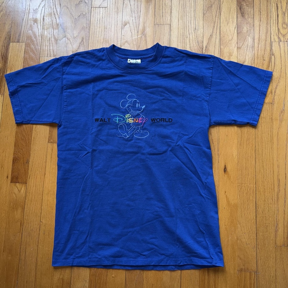 Vintage Disney M Blue Y2K Mickey Mouse Walt Disney World Embroidered Graphic Tee